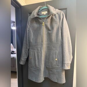 Michael Kors Gray Pea Coat with Gold Accents